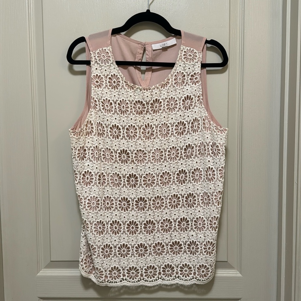 White lace, pink underlay top